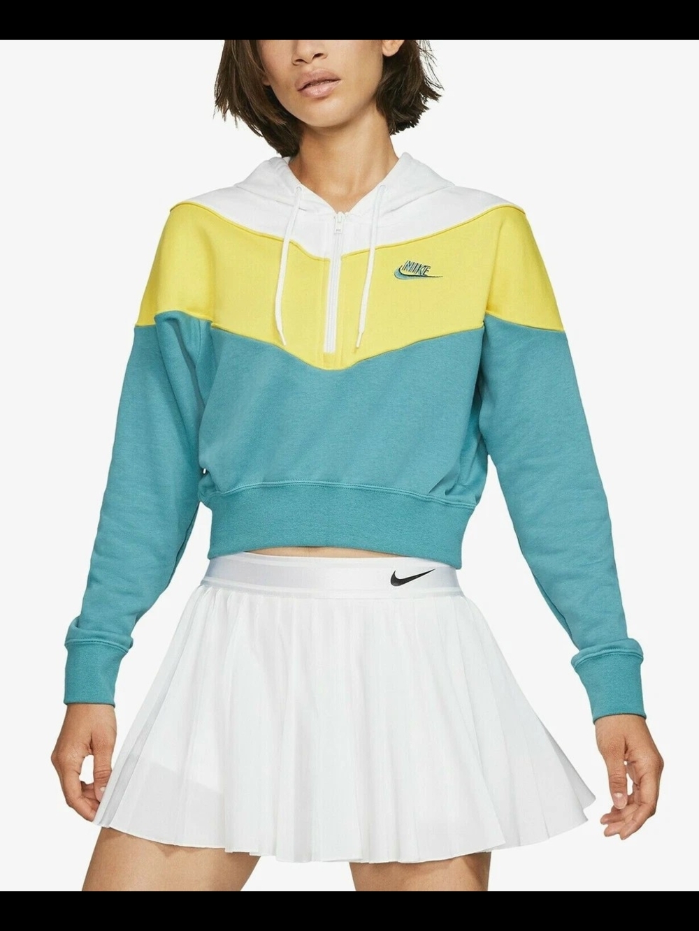 Nike SPORTSWEAR Heritage Women's White/Yellow/Teal Colorblock Half-Zip Hoodie